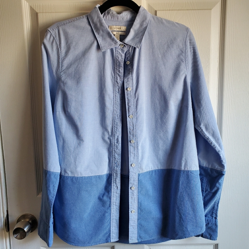 J Crew Chambray Oxford Colorblock Button Shirt 10